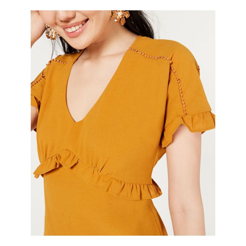 CITY STUDIO Womens Fit + Flare Short Dress Gold Short Sleeve V Neck Juniors XXS - Picture 3 of 4